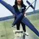 Michelle Madaras, the chief customer officer at WingXpand shows off her company’s new product: a fixed-wing drone with a seven-foot wingspan that can be disassembled and collapsed to fit inside a small backpack.