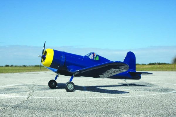 This stock Corsair is best described as BLUE! When it comes to standing out on the flightline, a new paint job is a great way to minimize the “sameness” that is the negative of most ARF planes.