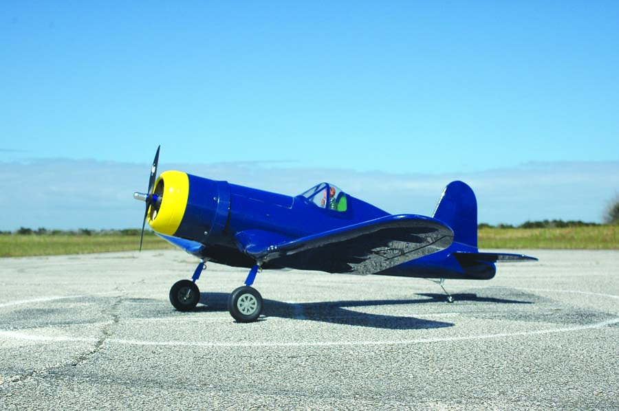 This stock Corsair is best described as BLUE! When it comes to standing out on the flightline, a new paint job is a great way to minimize the “sameness” that is the negative of most ARF planes.