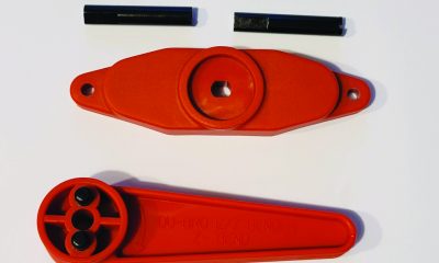 The wire forming kit includes the base (designed to clamp in a vise or bolt down), the handle to create the bend, and two forming dies.