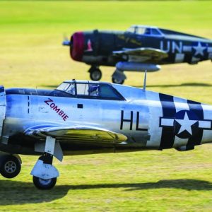 "Heavy-metal" warbirds like these 102-inch-span Meister Scale P-47s built and flown by Herb Johnson (silver) and John Welcome (green) have high wing loadings that require expert piloting skills.