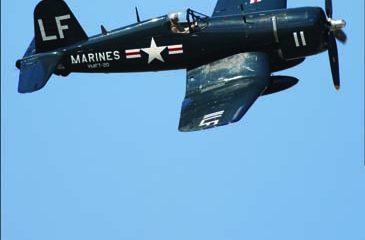 A restored Vought F4U-4 Corsair in Korean War era U.S. Marine Corps markings. (Wikicommons)